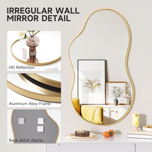 Hasipu 35"x20" Irregular Wall Mirror Gold Asymmetrical Mirror - Image 2