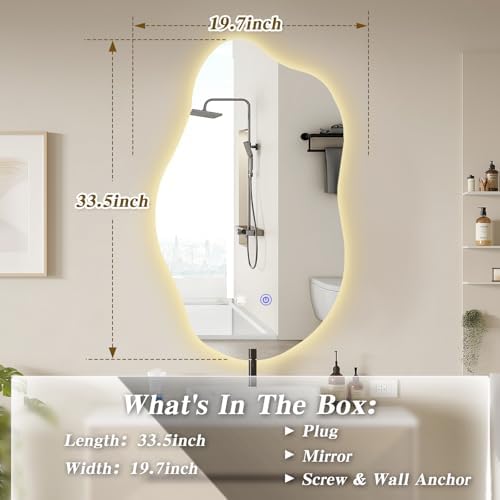 QDSSDECO 19.7" x 33.5" Cloud LED Wall Mirror, 3 Colors - Image 5