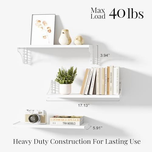 SRIWATANA White Bridge-Design Wood Floating Wall Shelves - Image 3