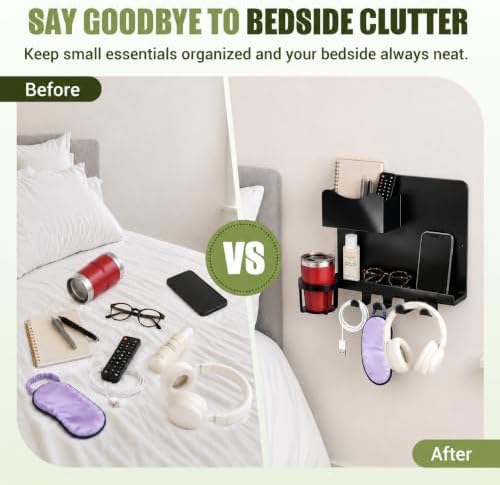 Floating Bedside Wall Shelf, Metal Wall Organizer - Image 5