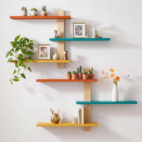 Pinkunn 2 Pack Floating Wall Shelf Mid Century Decor, Mid Century, 3 Tier - Image 5