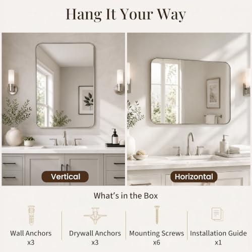2-Pack 24x36 Inch Brushed Nickel Rounded Rectangle Vanity Mirrors - Image 6
