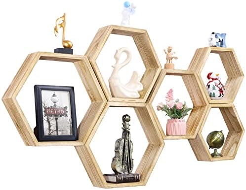 NOVIMANGO Hexagonal Floating Shelves Set of 6, Honeycomb Shelves by NORCEESAN
