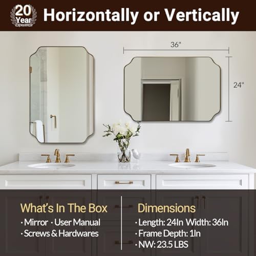 ANDY STAR 24"x36" Gold Mirror, Brushed Brass Scalloped Wall Mirror, Bathroom - Image 2