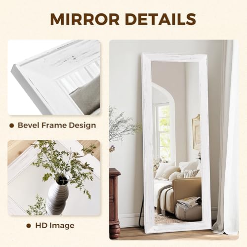 65x24in Full Length Mirror, Rustic White Beveled Wood Frame - Image 3