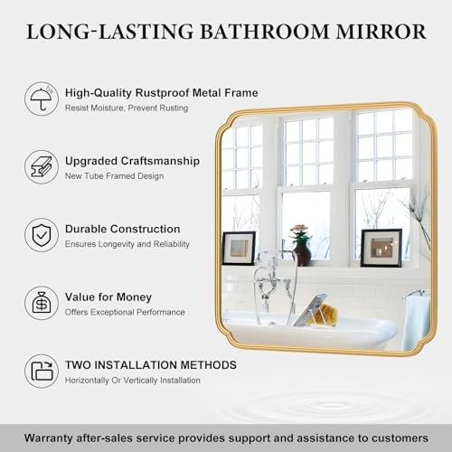Ferytange Gold Bathroom Mirror for Wall 36" x 36" Square Bathroom Vanity Mirror - Image 5