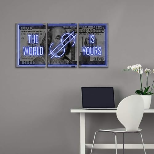 Yatsen Bridge 3 Panels Money Wall Art The World is Yours Painting on Canvas - Image 3