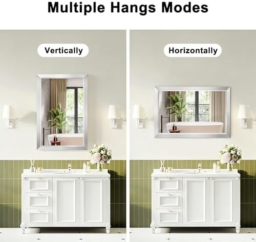 Bathroom Mirror for Over Sink, 22x30Inch Silver Thick Anti-Rust Metal Frame - Image 5
