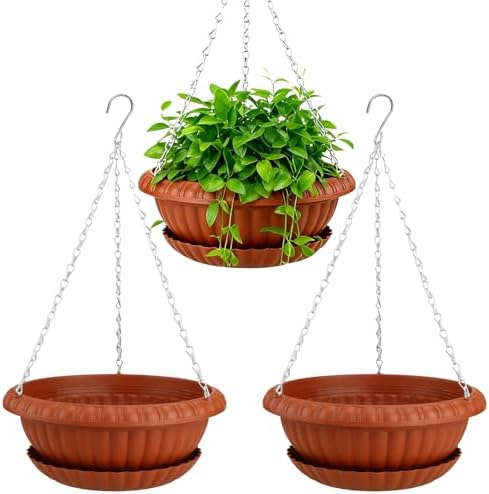summer flower 3 Pack Large Hanging Planters 12.59in Plastic Plant Pots by summerflower