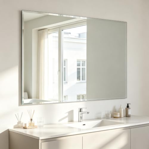 Bathroom Mirror for Over Sink 40x30 Inch Frameless Wall Mirror Beveled Edge by Ruomeng