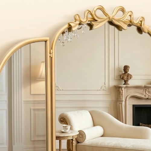 Besdomus Bow 3 Way Vanity Mirror: 36"x24" Gold Large Vintage Trifold Mirror - Image 4
