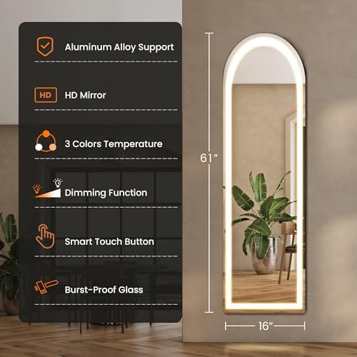Arched Full Length LED Mirror, 61‘’x16‘’ Floor Mirror - Image 2