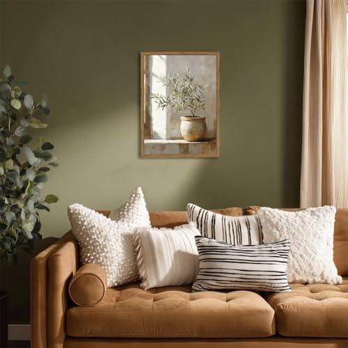 Framed Vintage Olive Tree Wall Art, Textured Sandstone Botanical Pictures Wall - Image 3