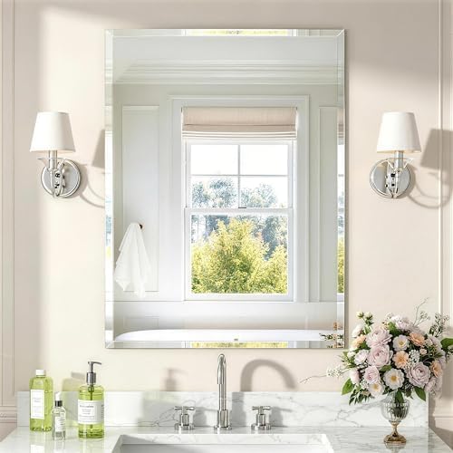 24x32 Inch Bathroom Mirrors for Over Sink, Frameless Mirrors for Wall by JACUKO