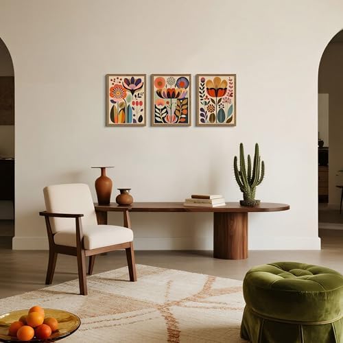 Framed Colorful Floral Wall Art Set of 3, Abstract Scandinavian Flower Canvas - Image 2