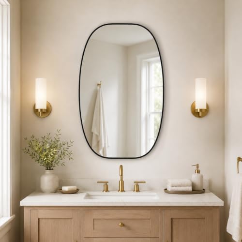 USHOWER Black Oval Bathroom Mirrors 30x48 Inch by USHOWER