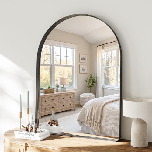 40"x36" Black Arched Mirror, Arched Wall Mirror by MYSUNORIA
