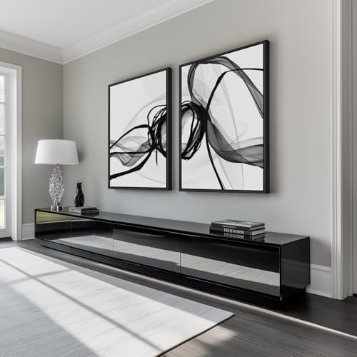 Framed Black and White Abstract Wall Art - Image 2