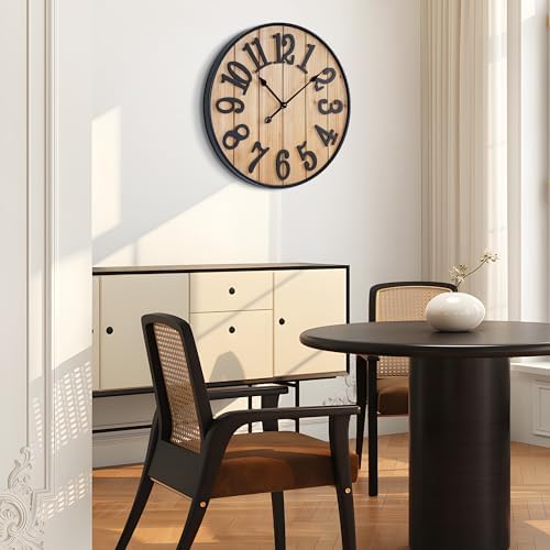 Large Wall Clock 20IN, Silent Metal Wood Style Wall Clocks Battery Operated - Image 5
