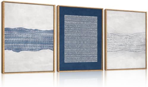 Aryroi Navy Blue and White Abstract Framed Canvas Wall Art Set- 12"x16"x3 by Aryroi