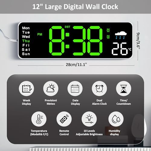 Digital Wall Clock, Weatherforecast, Day of the Week, Auto-dimming, - Image 2