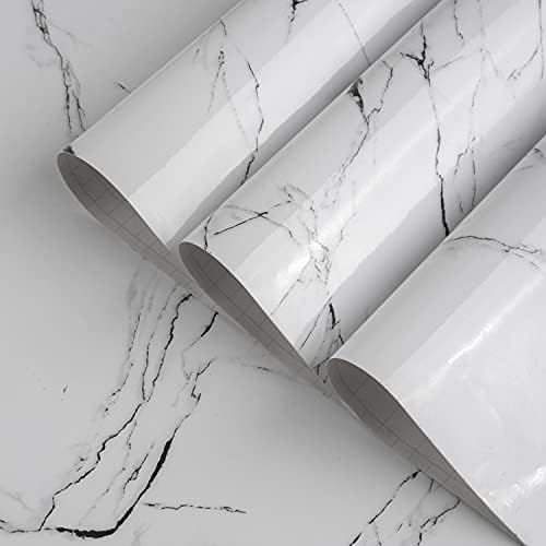 TOTIO White Marble Peel Stick Self-Adhesive Wallpaper, 21.5 sq ft, Waterproof by TOTIO