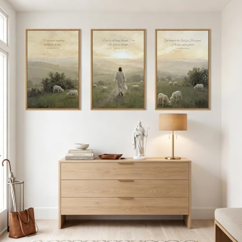 BINCUE Large Christian Wall Art Framed Jesus Lamb Artwork Christian Scripture - Image 3