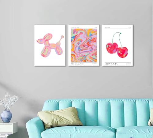 Framed Pink Preppy Wall Art Set of 3 Trendy Cute Balloon Dog Cherry Posters - Image 6