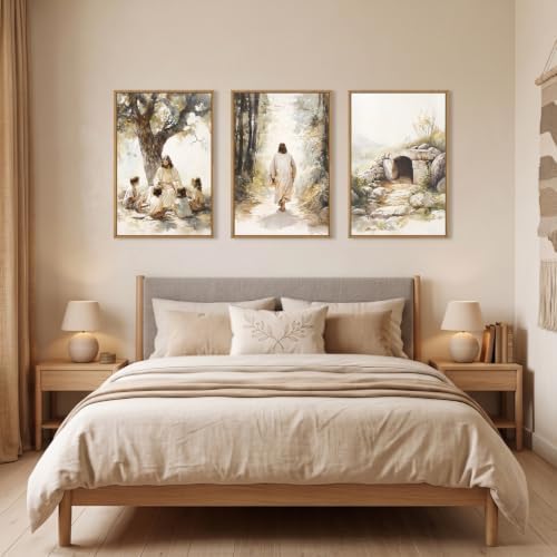 Large Jesus Teaching Children on Path Framed Canvas Wall Art, Empty Tomb - Image 4