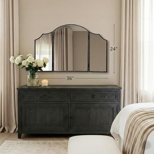 Besdomus Black Scalloped Vanity Mirror: 36"x24" Three Sided Dresser Miror - Image 4