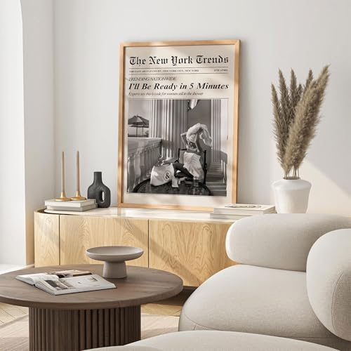 Trendy Newspaper Wall Art 8x10in Wood Grain Frame Vintage Black and White - Image 7