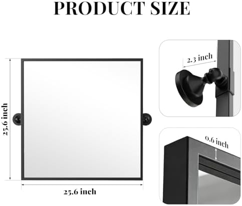 26"x26" Square Black Mirror, Pivot Mirror - Image 2