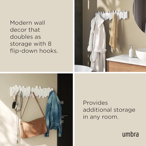 Umbra Sticks Wall Coat Rack, Wall Mount 8 Retractable Hooks - Image 4