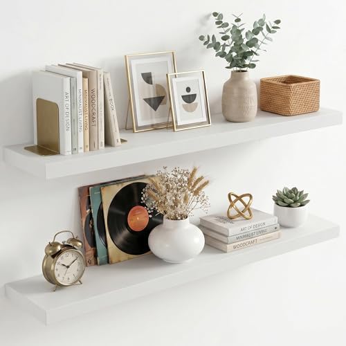 fuqing 40 Inch Floating Shelves, 6.7 Inch Deep White Wall Shelves Set of 2 by Fuqing