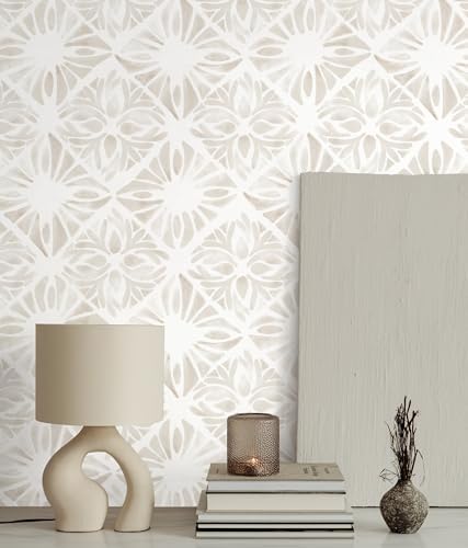 Geometric Peel and Stick Wallpaper Boho 78.7 "x16.1 White and Gray Wallpaper - Image 6