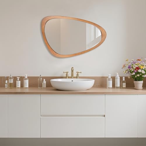 BOMINICA Asymmetrical Mirror 19x30 Inch Irregular Wooden Framed Wall Mirror - Image 7