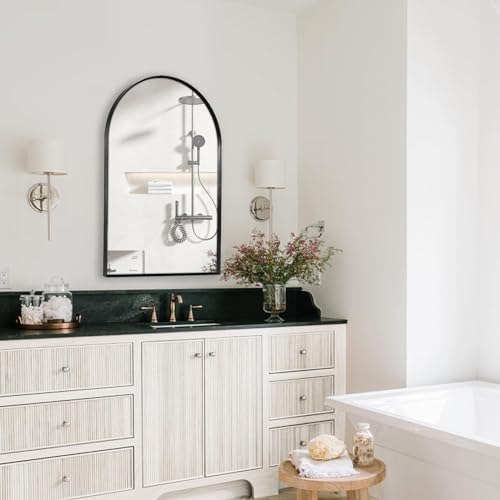 Black Arched Mirror 20x30in, Metal Framed Bathroom Vanity Wall by Minuover