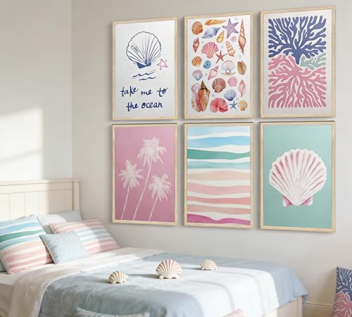 Pink and Blue Coastal Wall Art, Unframed Canvas Posters - Image 2