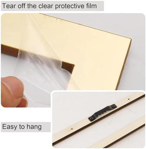 2 Piece Gold Rectangular Wall Mirrors, 15.7×7 Inch Geometric Wooden Frame - Image 2