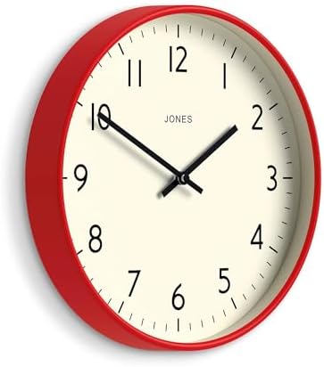 JONES CLOCKS® Studio Clock | Modern Round wall Clock | 12" | Red | Easy to Read by JONESCLOCKS