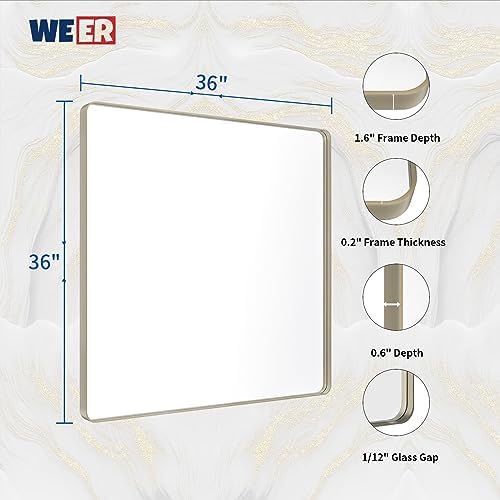 WEER Brushed Nickel Bathroom Vanity Mirror 36X36 Inch - Image 6