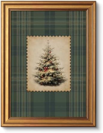 VIYYIEA Gold Framed Winter Christmas Canvas Wall Art, Plaid Christmas Tree by VIYYIEAART