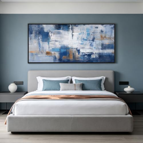 KLAKLA Black Framed Blue Abstract Canvas Wall Art 70x31 Inch Large Artwork - Image 3