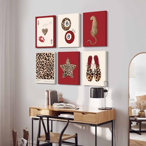 Cheetah Wall Art Red Leopard Canvas Wall Decor Y2k Trendy Coquette Poster - Image 3