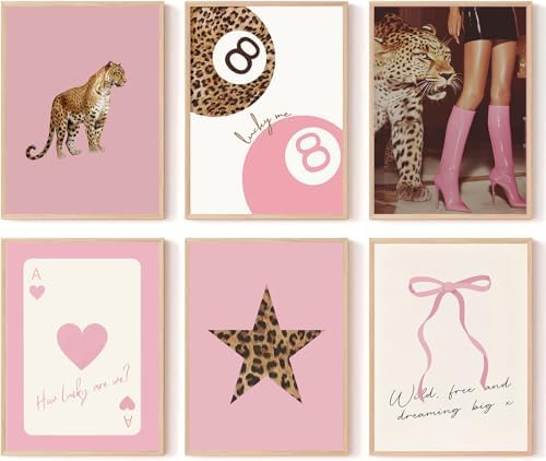 6Pcs Trendy Pink Leopard Wall Art Preppy Leopard Posters Prints Funky Coquette by XBQZFLHT