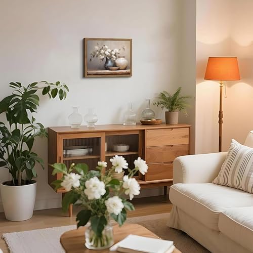 Framed Vintage Floral Canvas Wall Art, Neutral Rustic Still Life Botanical - Image 6