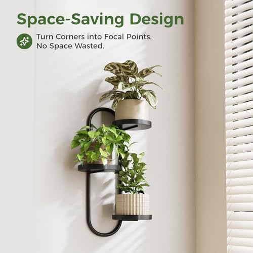 Laposso 3 Tier Wall Planter Metal Plant Hanger Indoor Black - Image 3