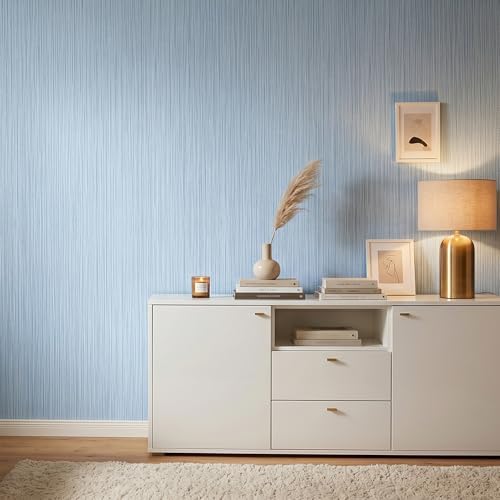 FUKU MON Matte Light Blue Peel and Stick Wallpaper Smooth Flat Printed V-Shaped - Image 3