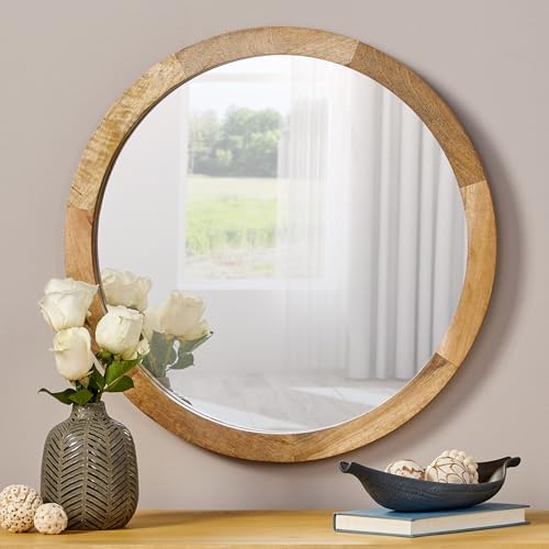 Christopher Knight Home Solis 23.50" H Round Wall Mirror, Mango Wood Wall Mirror - Image 2