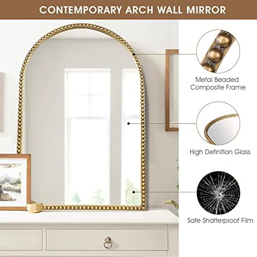 Arched Wall Mirror for Bathroom, Large Modern Distressed Hanging Wall Decor for - Image 3